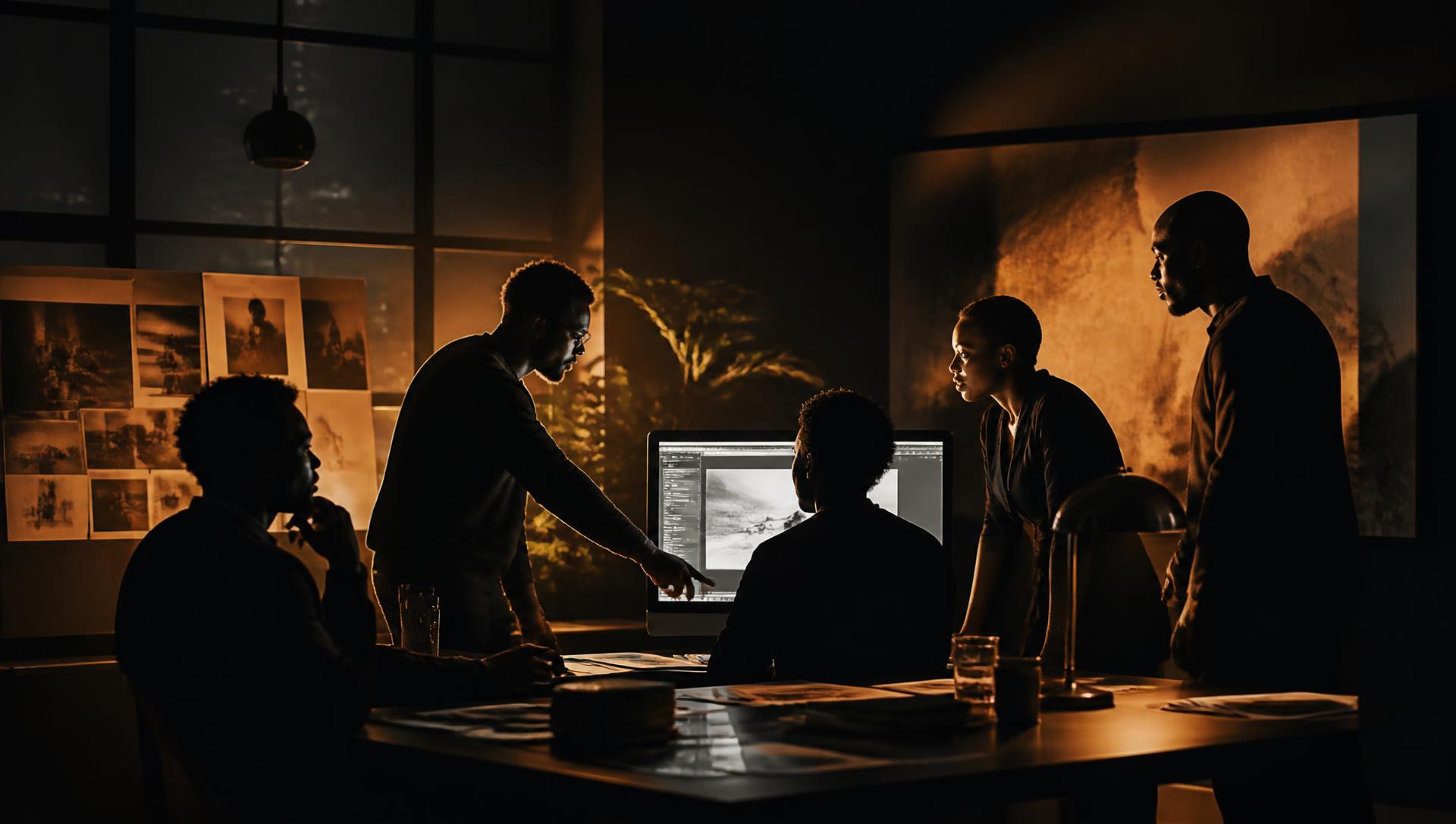 The Dunamis Agency team reviewing creative work in a studio